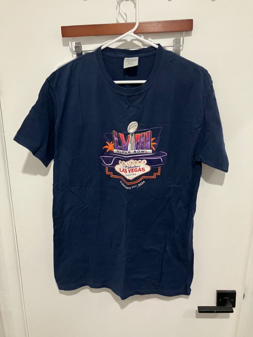 Super Bowl LVIII 58 Las Vegas Navy Blue T-Shirt Men's Size Medium NFL 2024
